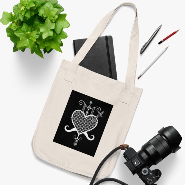 Bohemian Organic Canvas Tote Bag - Heart and Sword Design - Image 2