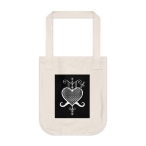 Bohemian Organic Canvas Tote Bag - Heart and Sword Design